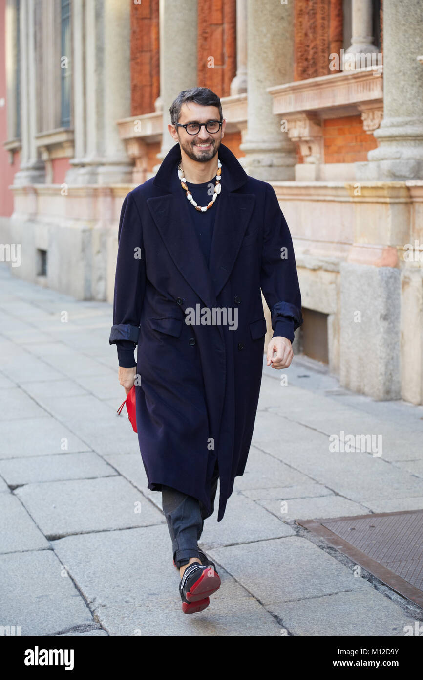 MILAN - JANUARY 14: Simone Marchetti before MSGM fashion show, Milan  Fashion Week street style on January 14, 2018 in Milan Stock Photo - Alamy