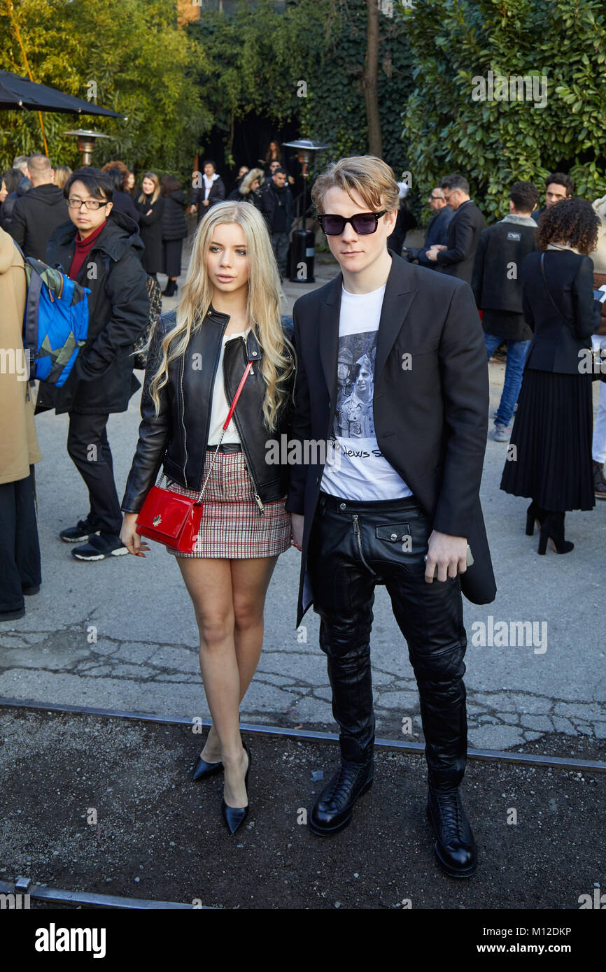 MILAN - JANUARY 14: Joanna Kuchta and Patrick Gibson after Dsquared 2  fashion show, Milan Fashion Week street style on January 14, 2018 in Milan  Stock Photo - Alamy