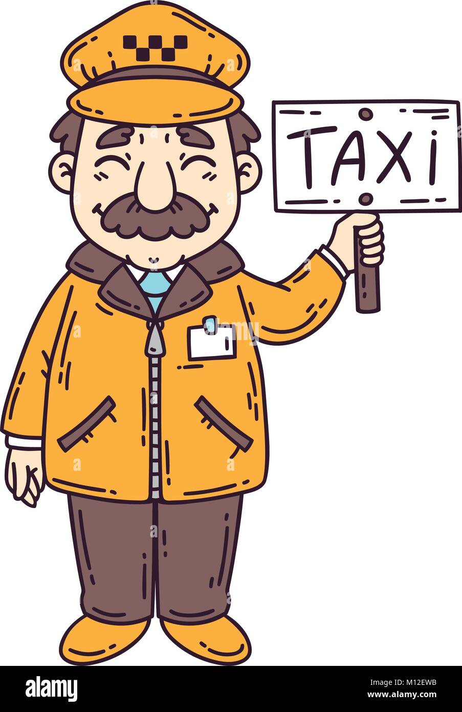 Happy taxi driver. Isolated objects on white background. Cartoon vector