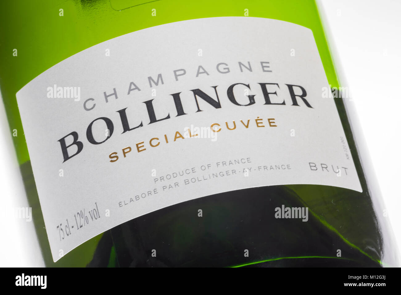 Bollinger champagne label, special cuvee. Stock Photo