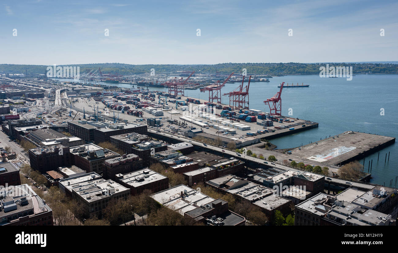Cranes at the Port of Seattle, Washington. Stock Photo