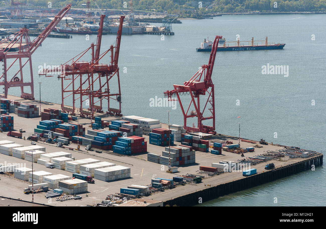 Cranes at the Port of Seattle, Washington. Stock Photo