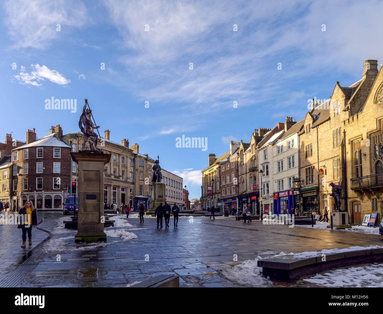 DURHAM, COUNTY DURHAM/UK - JANUARY 19 : View of the Market Place Square in Durham, County Durham on January 19, 2018. Unidentified people Stock Photo