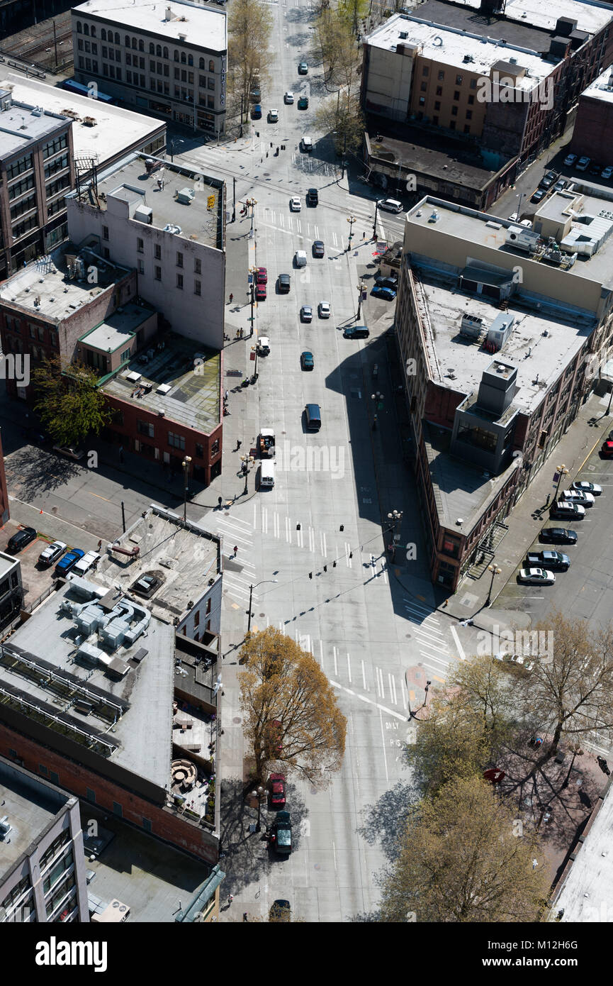 Seattle street scene from the air. Stock Photo