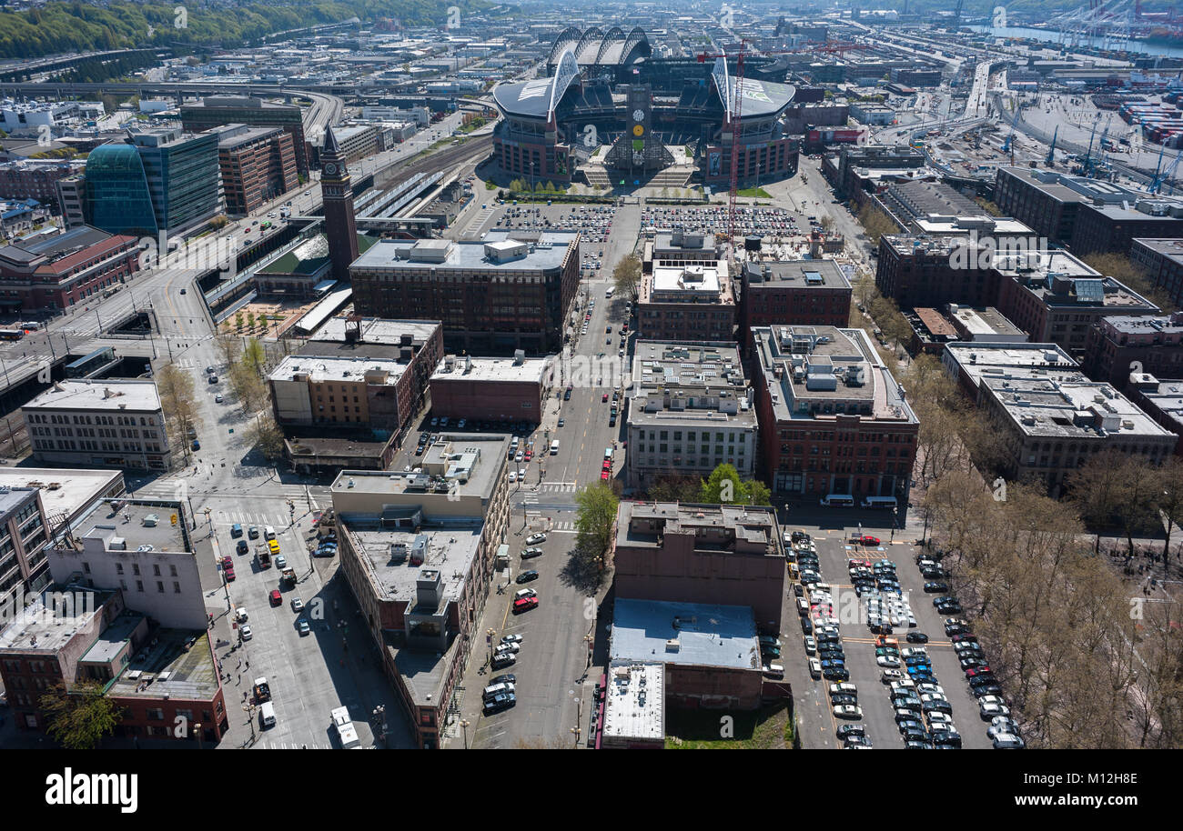 Seattle street scene from the air. Stock Photo