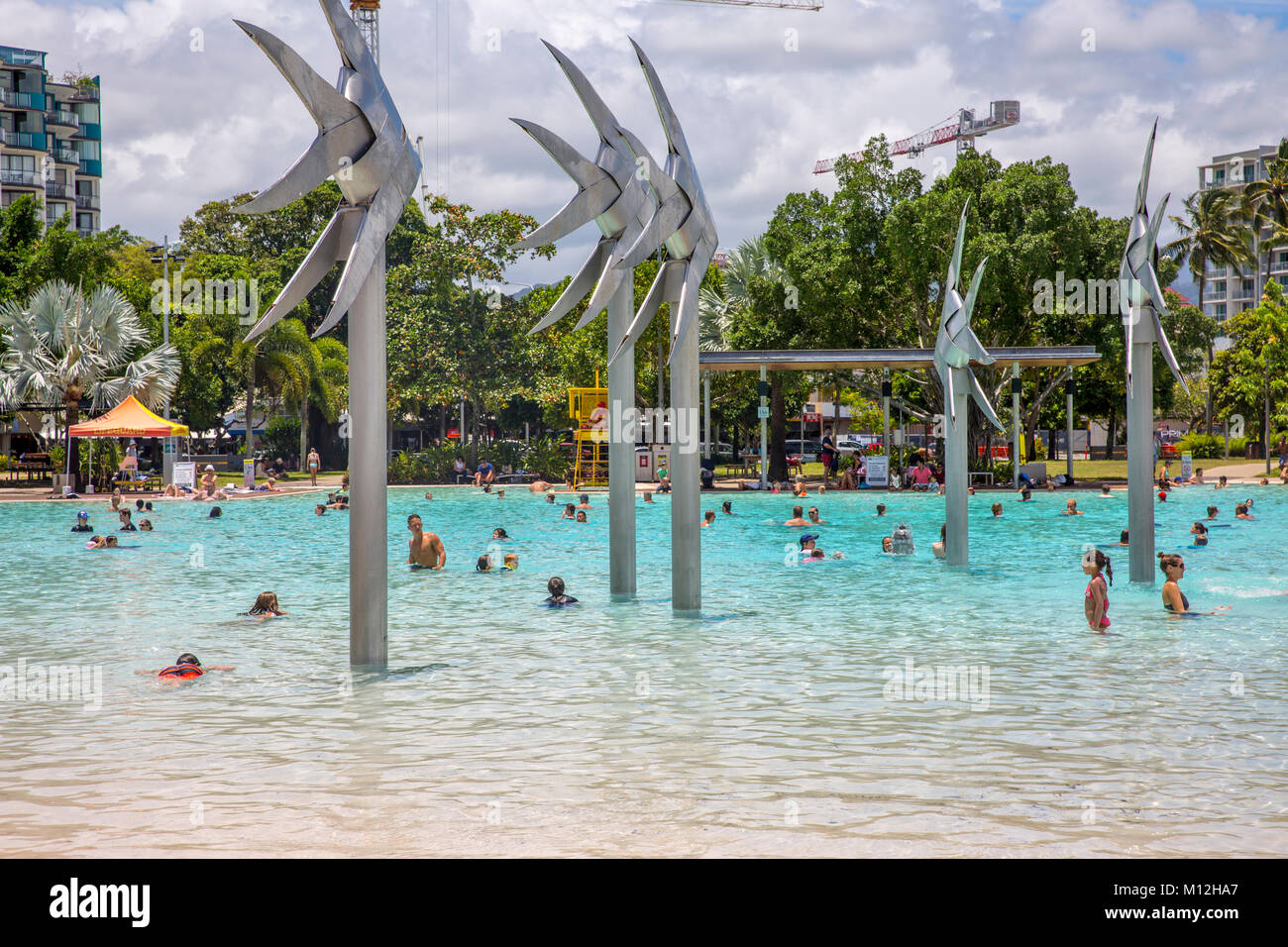 Swimming pool at Cairns esplanade in the heart of the city, popular with residents for cooling down on a tropical heat day,Cairns,Far north Queensland Stock Photo