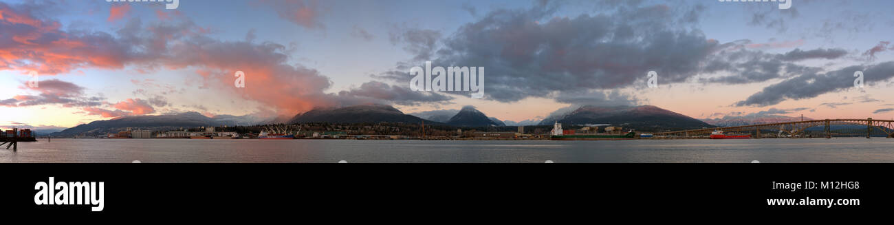 North Vancouver Winter Sunset Panorama Stock Photo