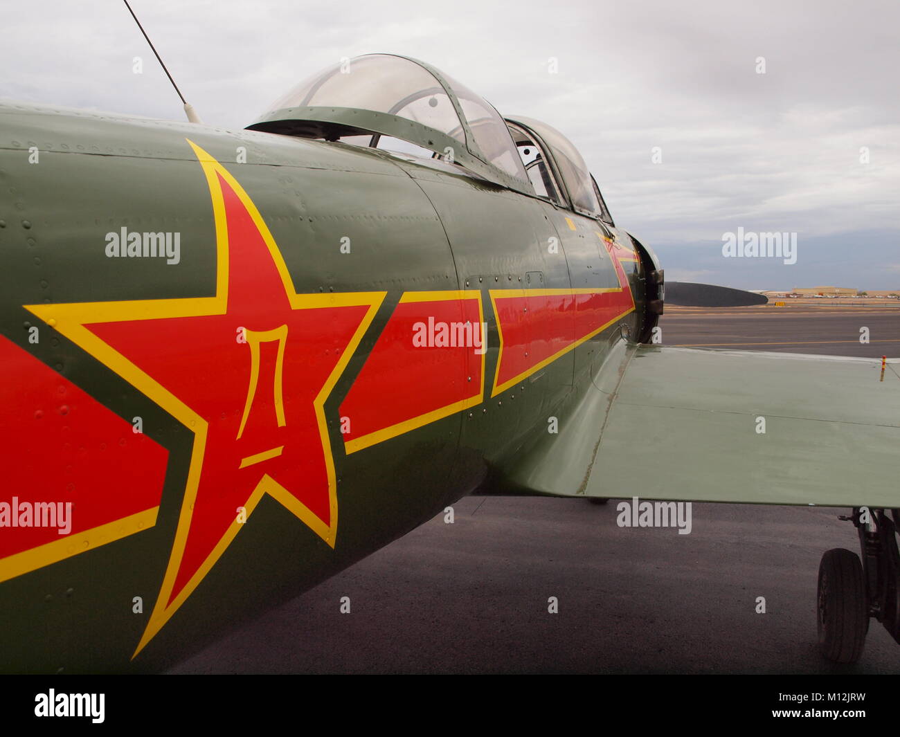 Restored Russian YAK 52 at Falcon Field in Mesa Arizona. Stock Photo