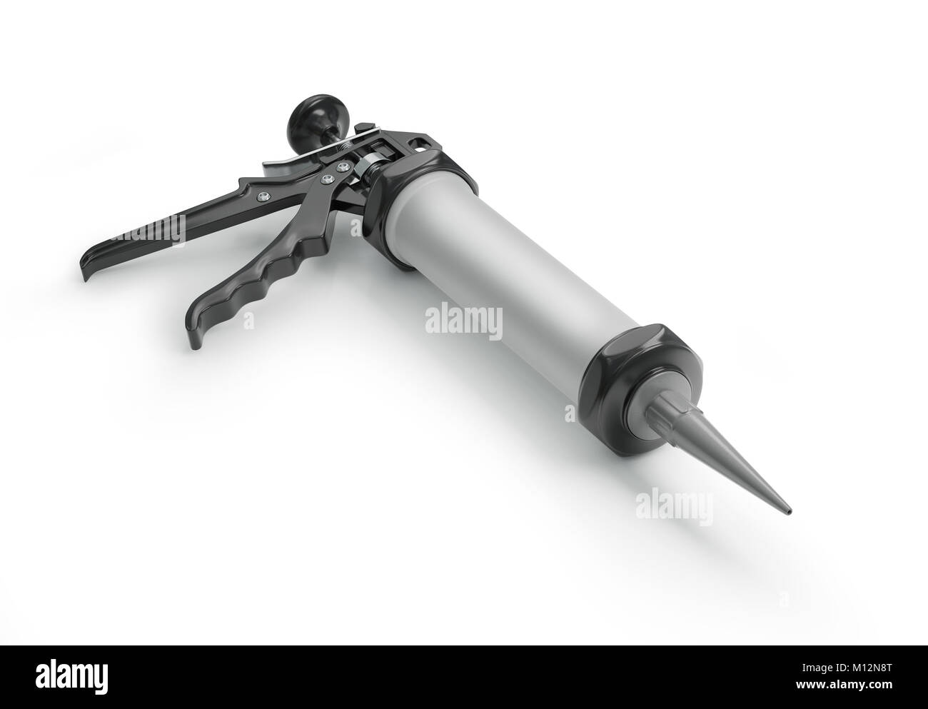 Caulk gun on white background. For working with adhesive, silicone and