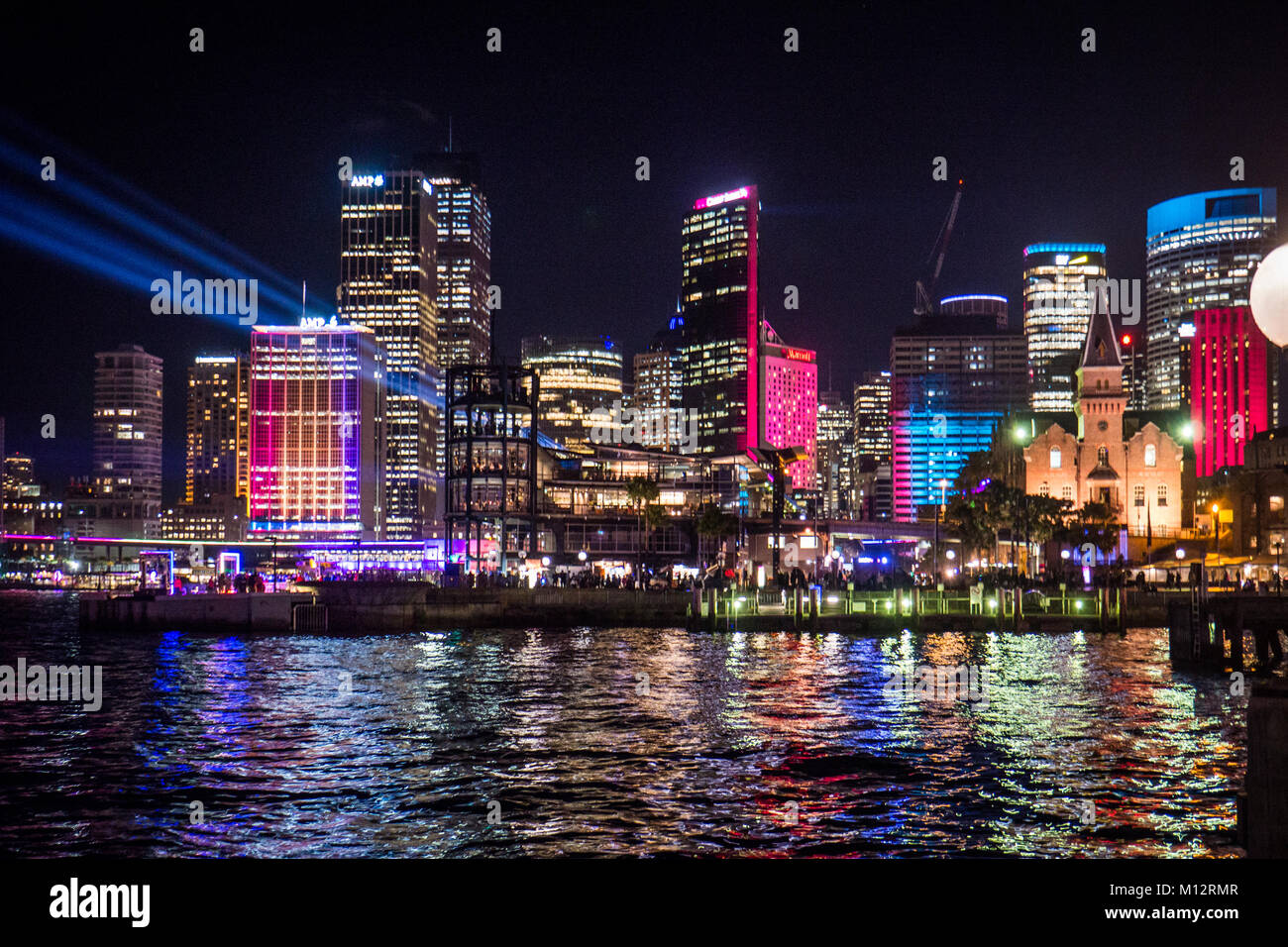 View of the city at VIVID Light Festival 2017, Circular Quay, Sydney Stock Photo