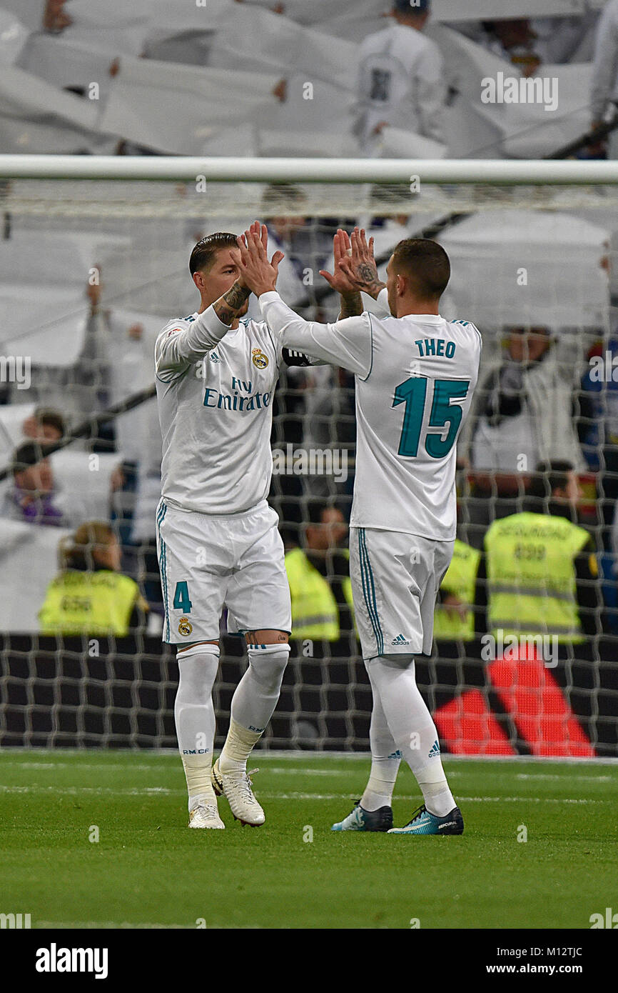 Madrid Spain 24th Jan 2018 Real Madrid Sergio Ramos Theo Hernandez Vs Leganes During Kings Cup Match In Santiago Bernabeu Stadium Quarterfinal Return 20180124 C Alberto M Villa Pacific Press Leganes Won 1 2