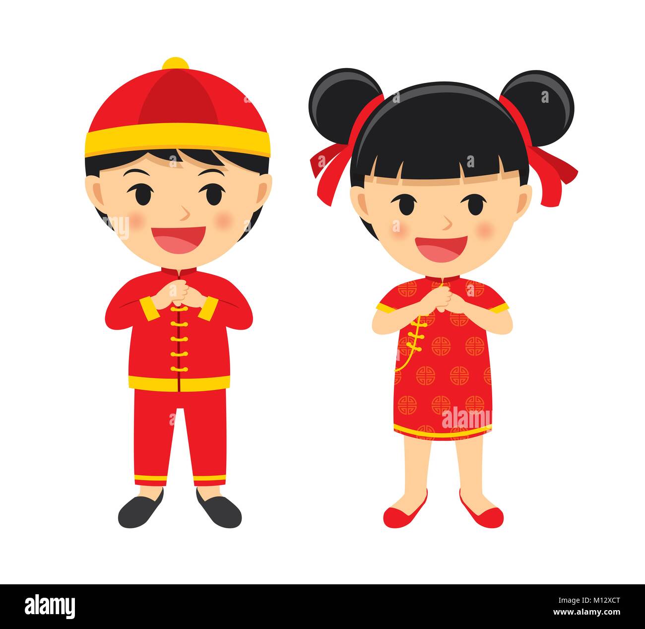 Happy chinese new year boy and girl in traditional clothes celebrate. Set  of character cartoon isolated on white background Stock Vector Image & Art  - Alamy