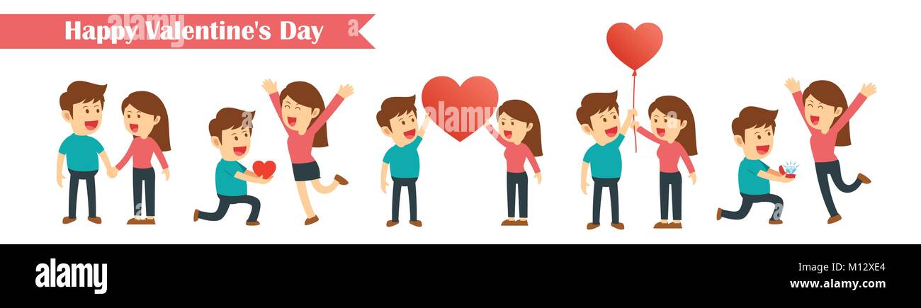 Set of characters couples happy valentines day isolated on white ...