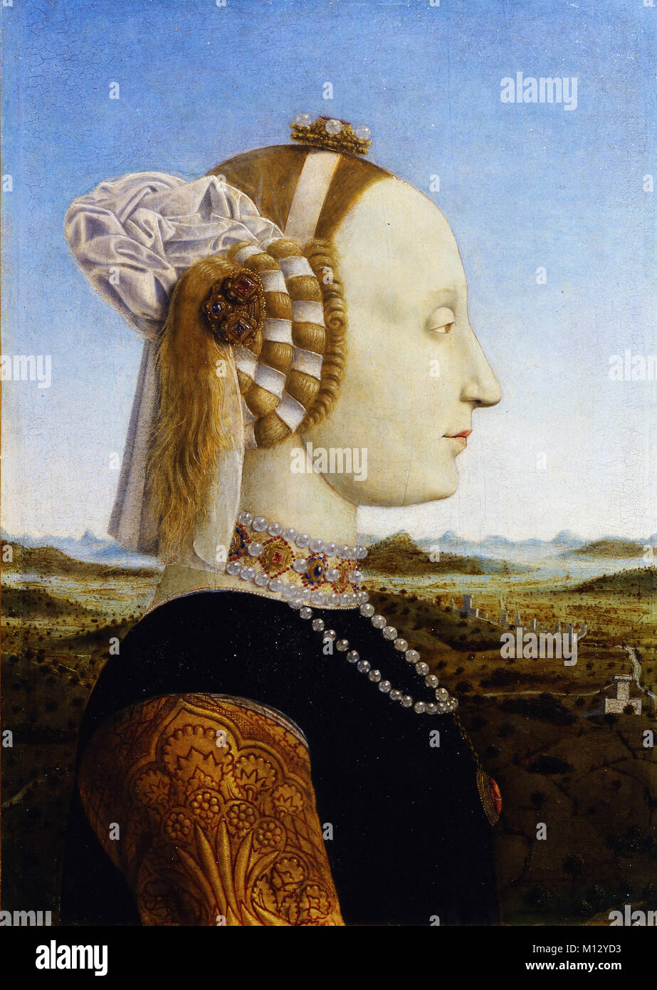 Piero della Francesca - Portraits of the Duke and Duchess of Urbino (left panel)  Federico da Montefeltro and Battista Sforza, 1467-72, tempera on panel, 47 x 33 cm - Galleria degli Uffizi Firenze Stock Photo