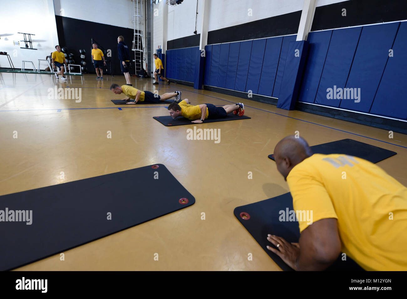 Fla. (Jan. 23, 2018) Center for Information Warfare Training (CIWT) staff participate in command physical fitness session inside the Wenzel Fitness Center on board Naval Air Station Pensacola Corry Station, Florida. CIWT staff takes physical fitness seriously and regularly trains together to maintain readiness. (U.S. Navy Stock Photo