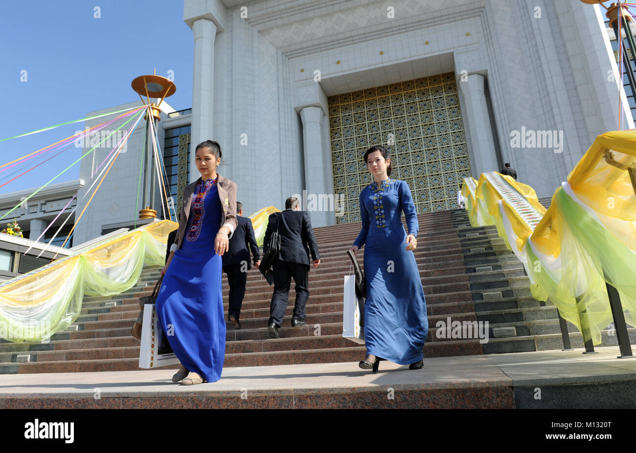 Daily life of turkmens people on the streets of the capital of Turkmenistan Ashgabat Stock Photo