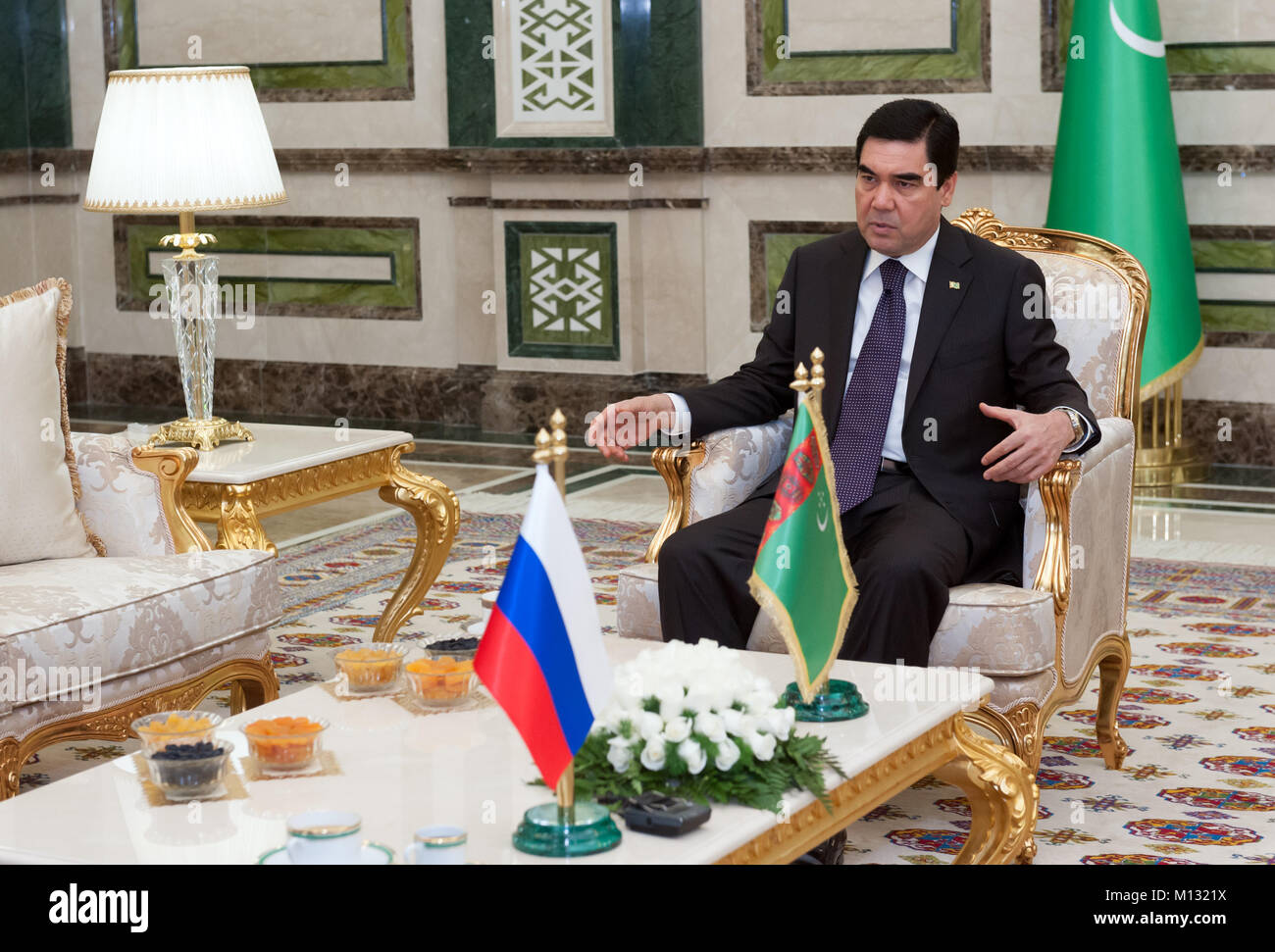 The president of Turkmenistan Gurbanguly Berdimuhamedow at the Oguzkhan Presidential Palace in the Ashgabat. Stock Photo