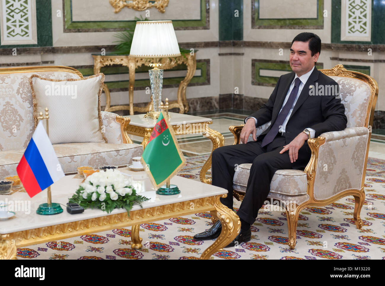The president of Turkmenistan Gurbanguly Berdimuhamedow at the Oguzkhan Presidential Palace in the Ashgabat. Stock Photo