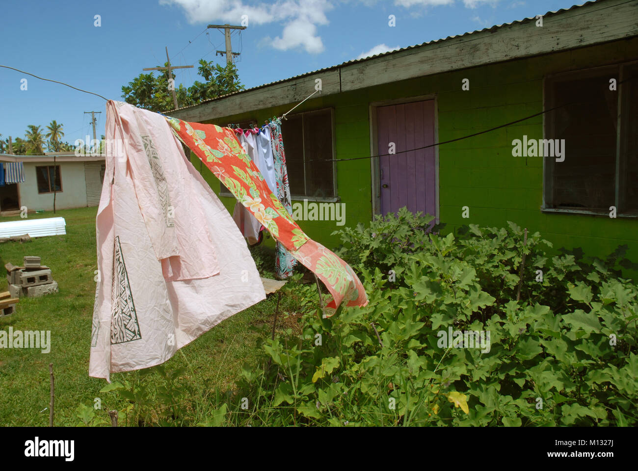 Sheets Hanging Out To Dry On Washing Line Rakiraki Fiji Stock Photo