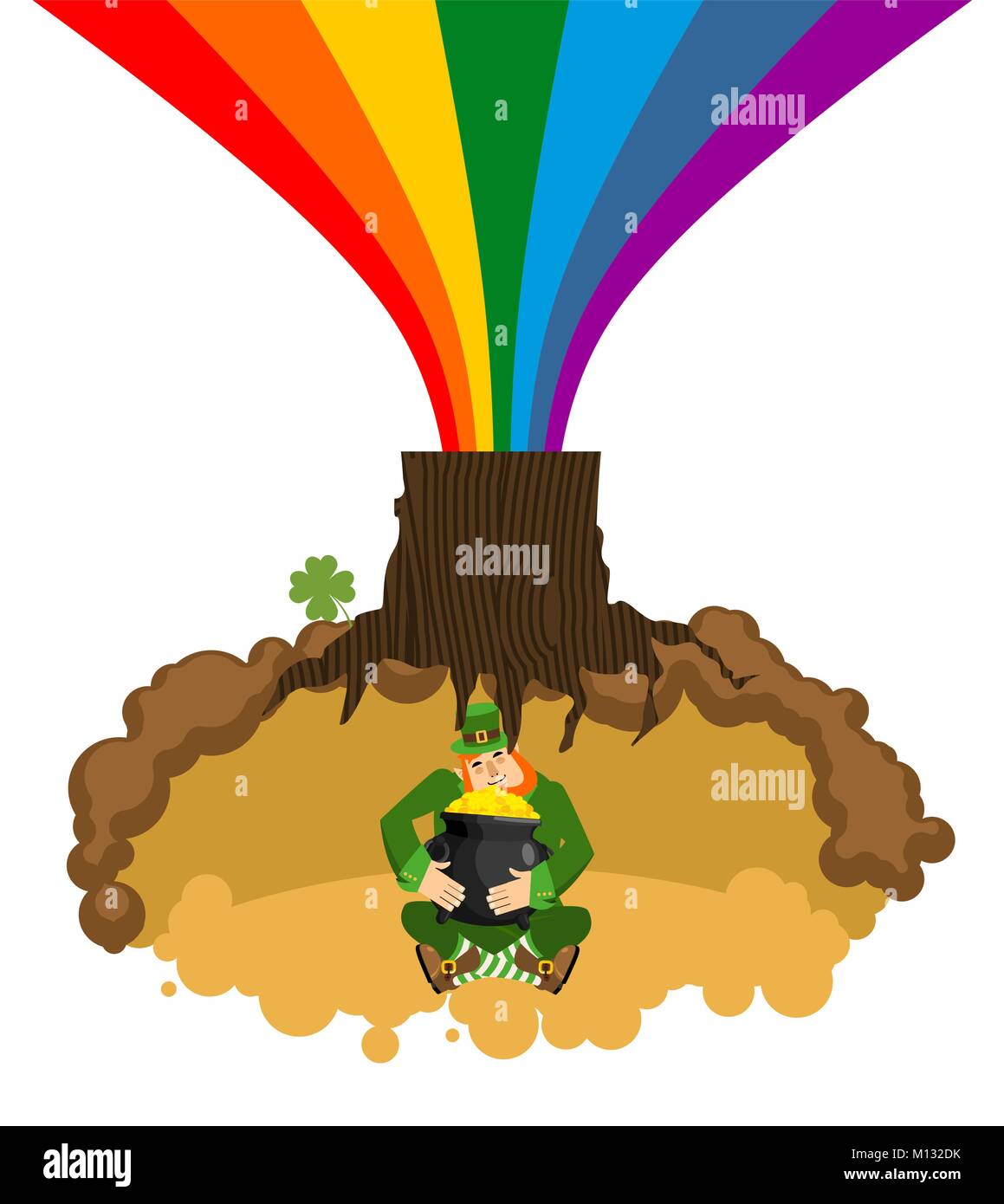 Treasure of Leprechaun in hole under ground. pot of gold. Lair of Gnome. dwarf for St.Patricks Day. national irish holiday Stock Vector
