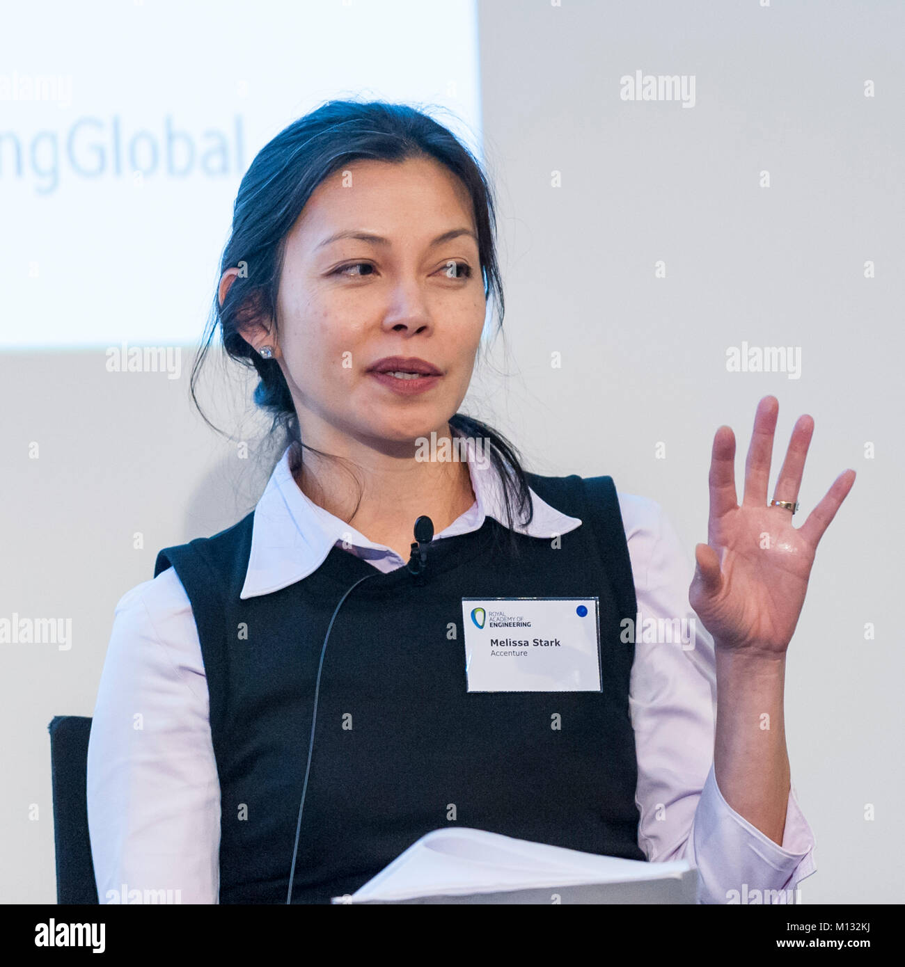 London, UK.  25 January 2018. Melissa Stark, Managing Director, Accenture, takes part in a panel discussion at the Global Energy Interconnection Semin Stock Photo