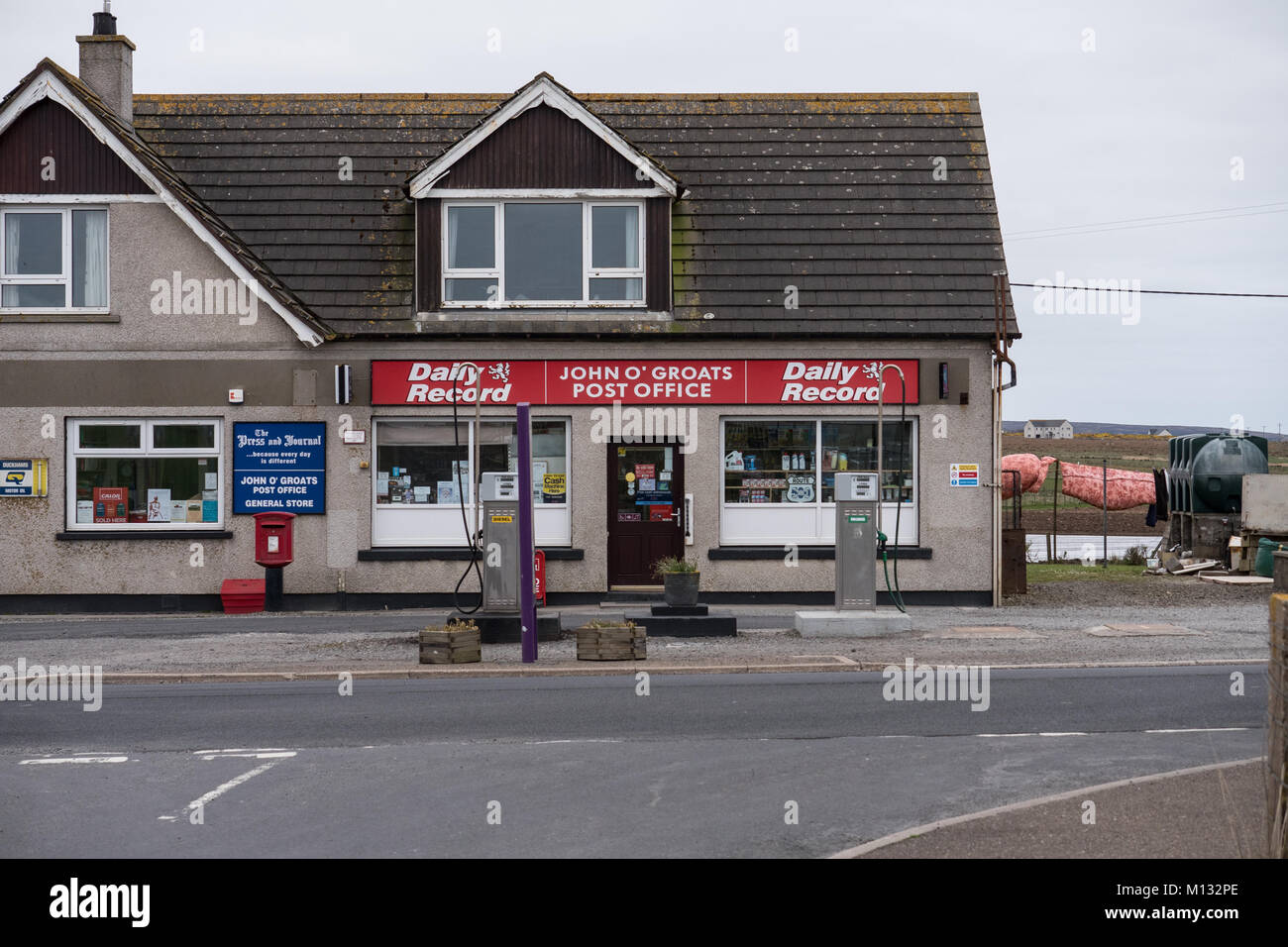 John O'Groats Post Office, filling station and General Stores, Caithness, Highlands, Scotland, UK. Stock Photo
