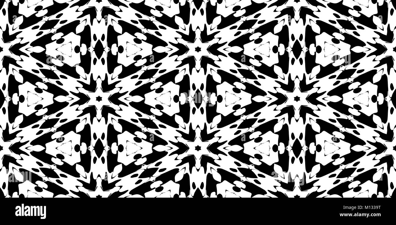 Kaleidoscope Rorschach Test Ink Blot Texture. Seamless Monochrome Darkness Pattern Background. Stock Photo