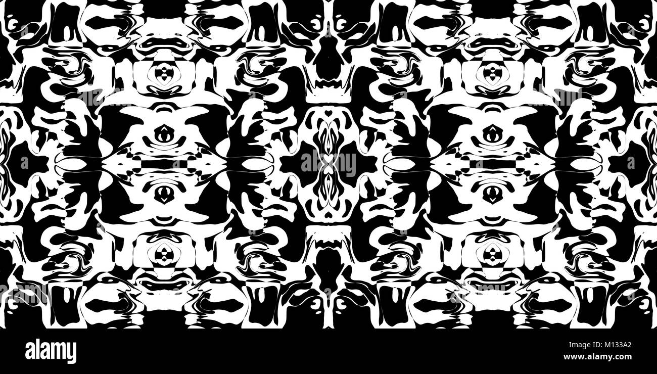 Rorschach Test Ink Blot Texture. Seamless Monochrome Darkness Pattern Background. Stock Photo