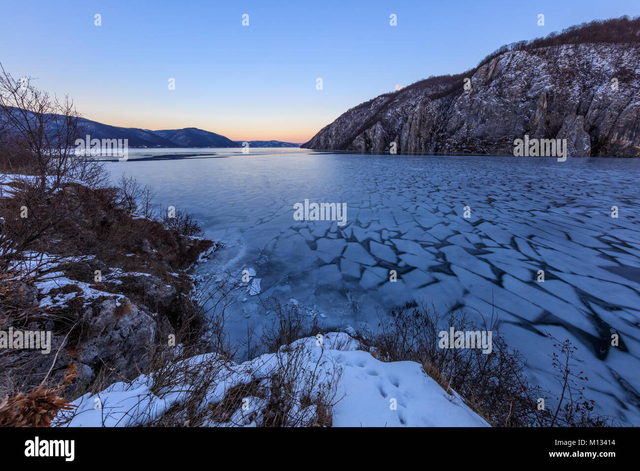 landscape in the Danube Gorges. Cazanele Mari seen from the Romanian side Stock Photo
