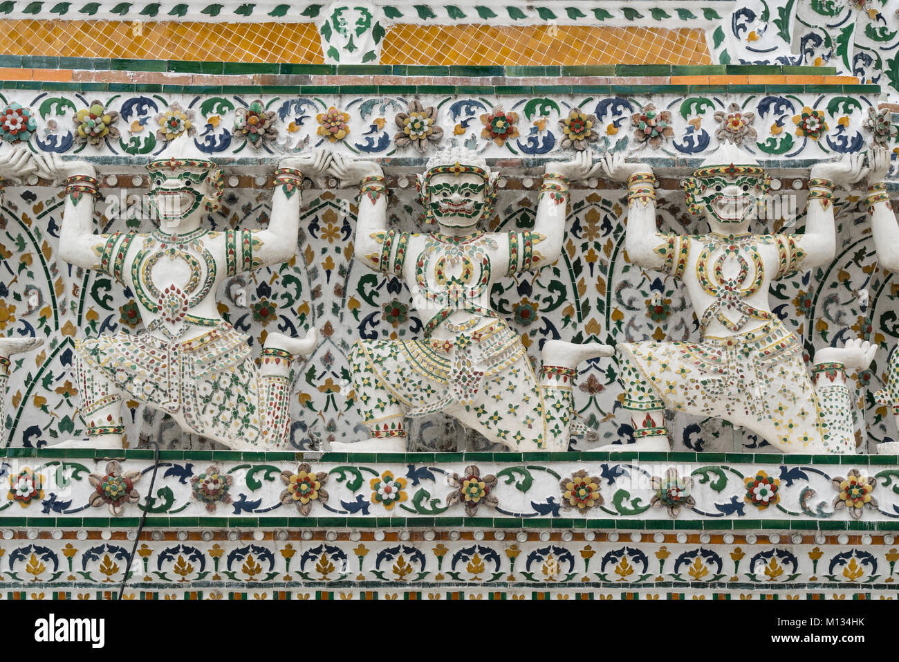 A detail of external decorations of Wat Arun temple in Bangkok, Thailand Stock Photo
