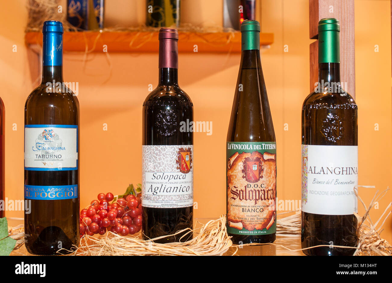 Italy Campania Benevento wines - Falanghina del Taburno , Solopaca Aglianico , Doc Solopaca Bianco e Falanghina Bianco del Beneventano IGT Stock Photo