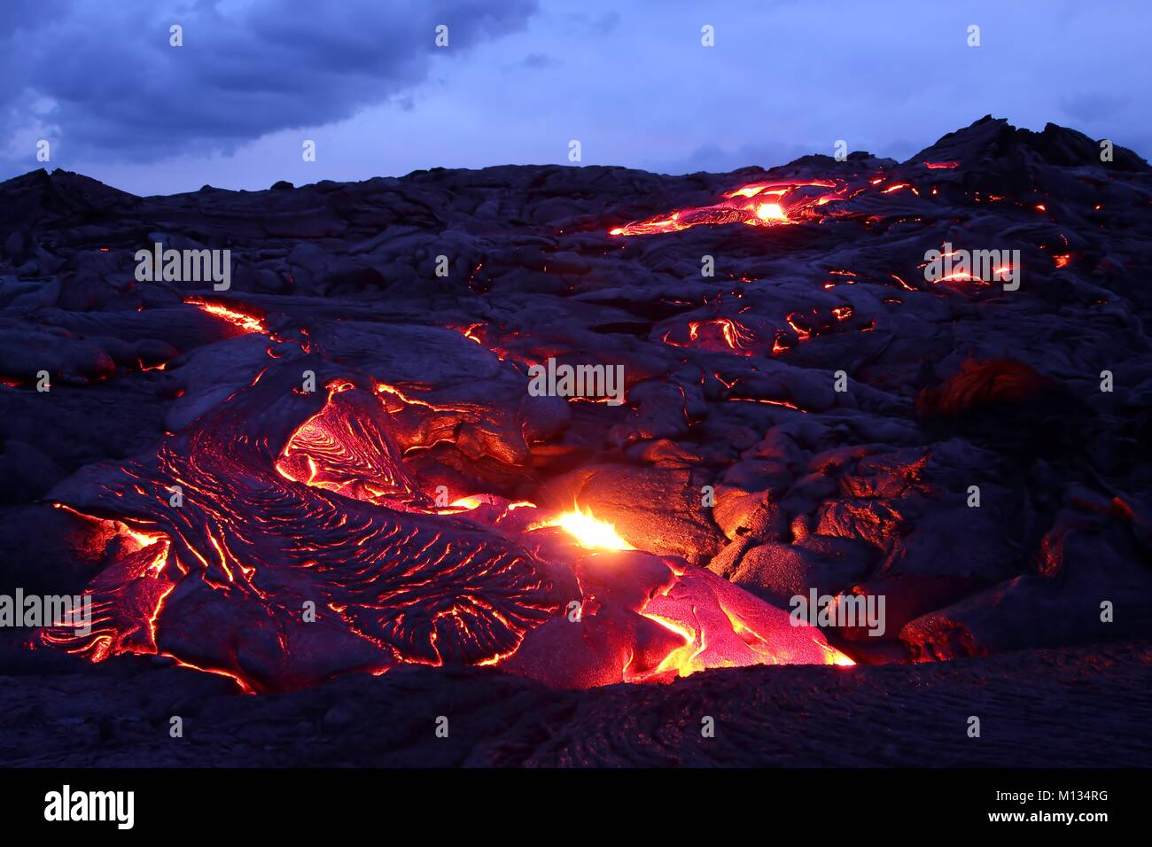 Flowing lava on the Big Island, Hawaii volcano Kilauea Stock Photo