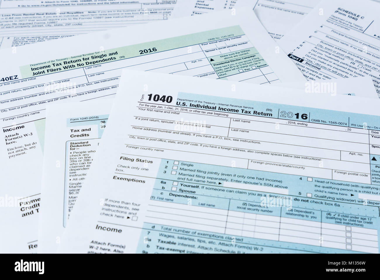 Collection of IRS federal income tax forms Stock Photo