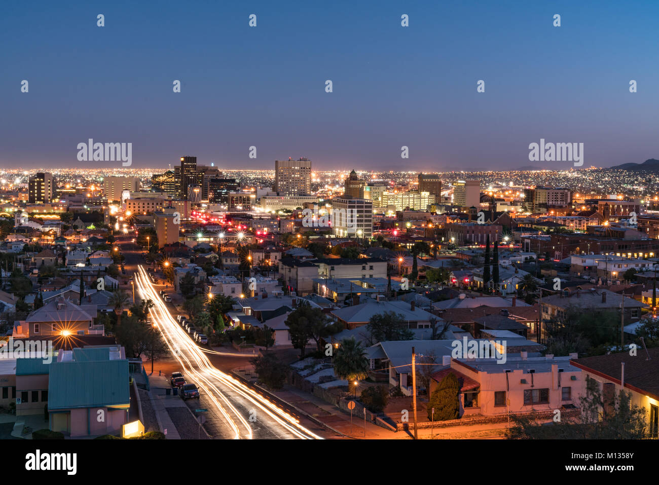 EL PASO, TX - OCTOBER 26, 2017: Night skyline of El Paso, Texas Stock Photo