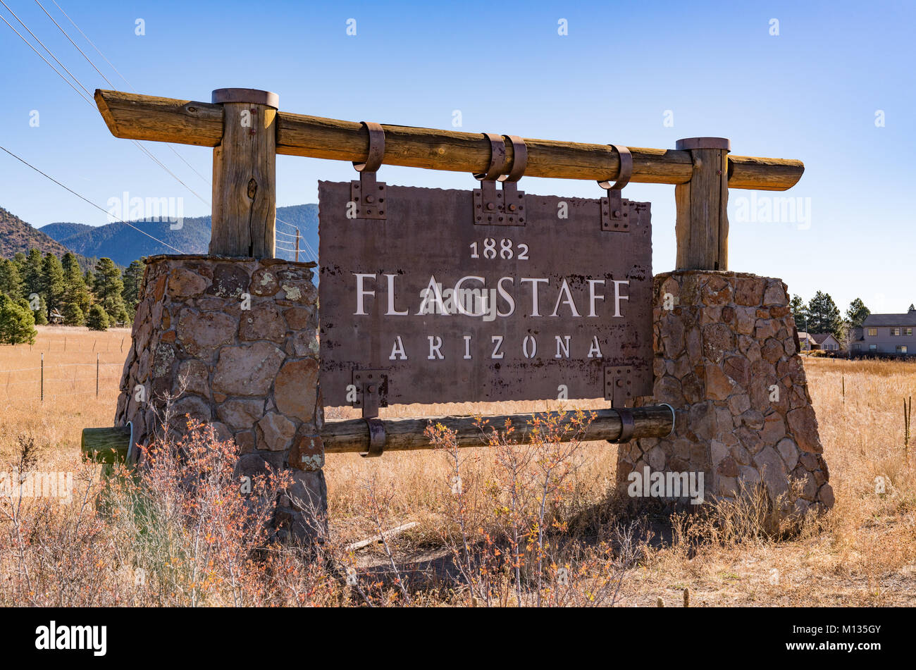 FLAGSTAFF, AZ - OCTOBER 24, 2017: Welcome sign on the outskirts of Flagstaff, Arizona Stock Photo