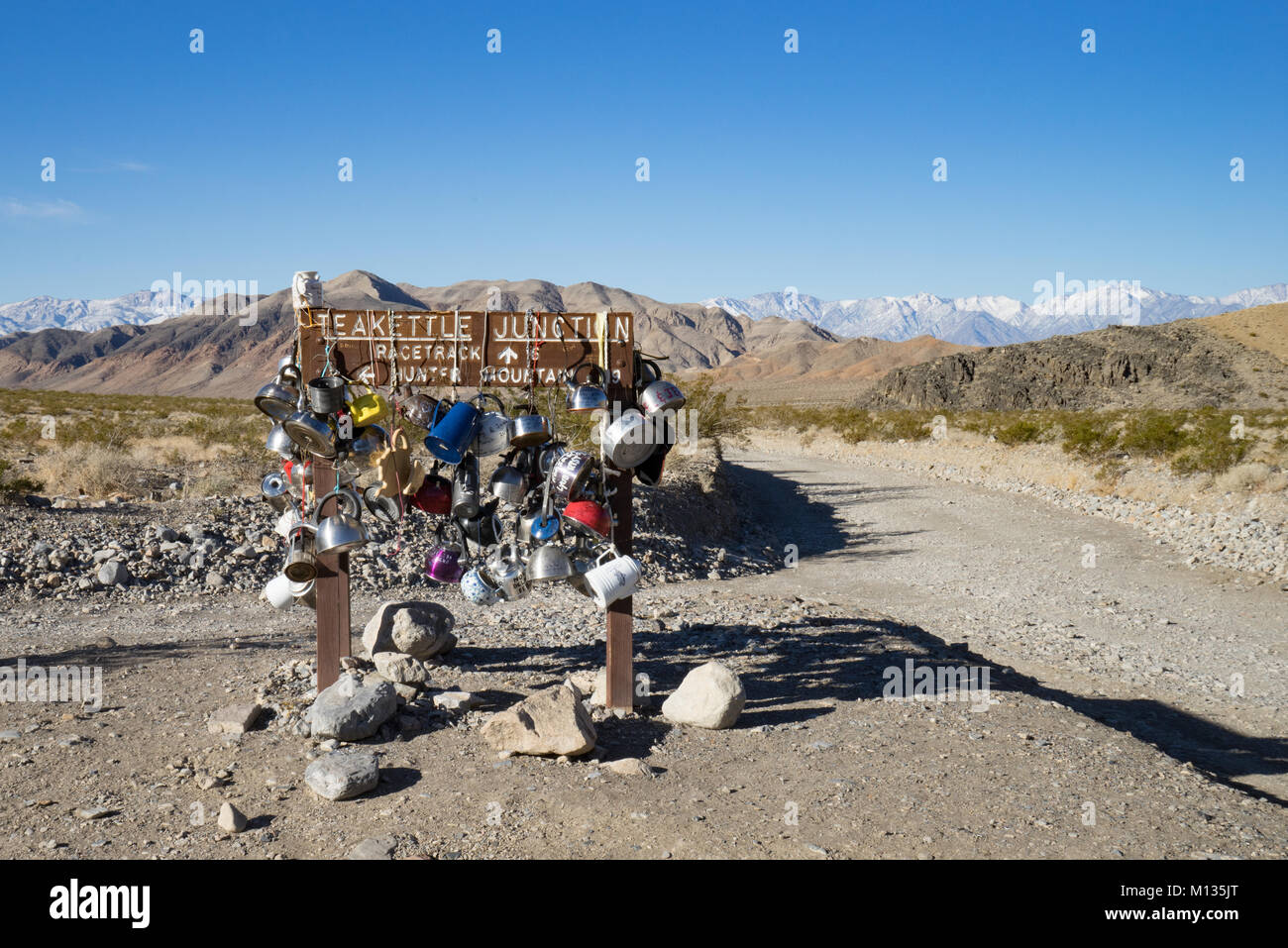 Famous Tea Kettle Junction in Death Valley National Park, California Stock Photo