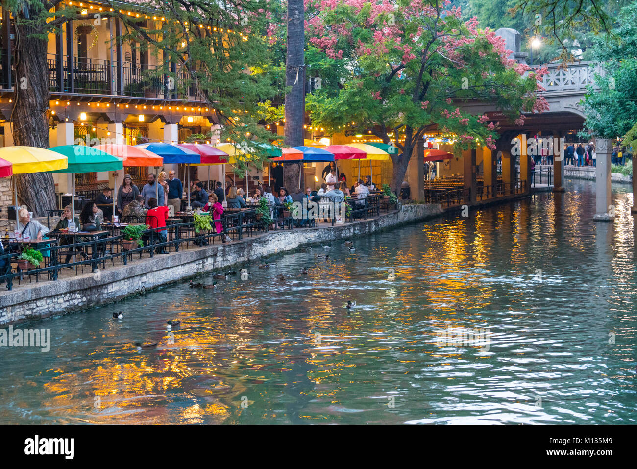 SAN ANTONIO, TX - OCTOBER 27, 2017: Visitors dine along the Riverwalk in San Antonio, Texas Stock Photo