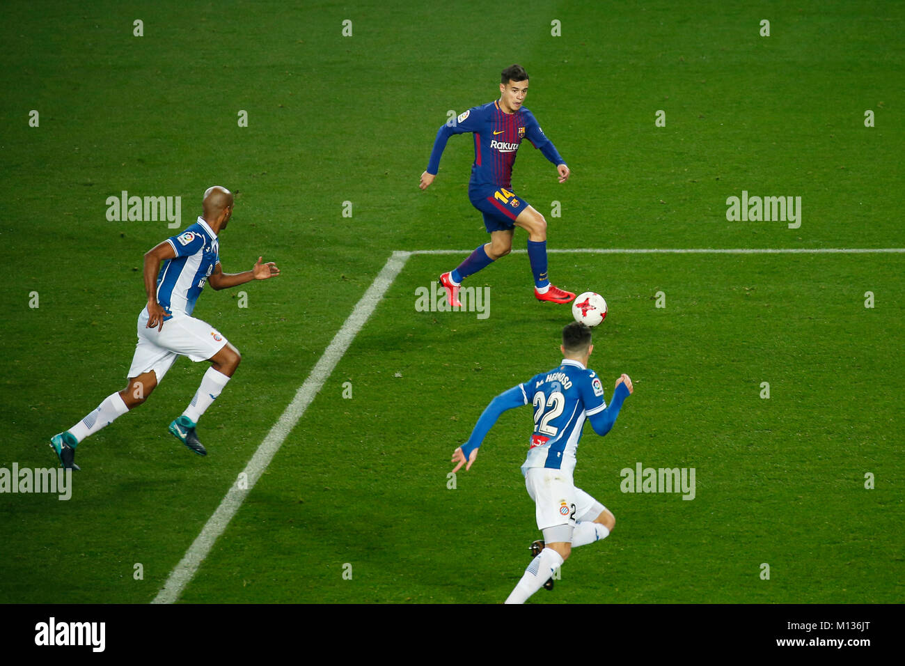 Barcelona, Spain. 25th Jan, 2018. FC Barcelona midfielder Philippe Coutinho  (14) during the match between FC Barcelona v RCD Espanyol, for the round of  8(2st leg) of the King's cup, played at
