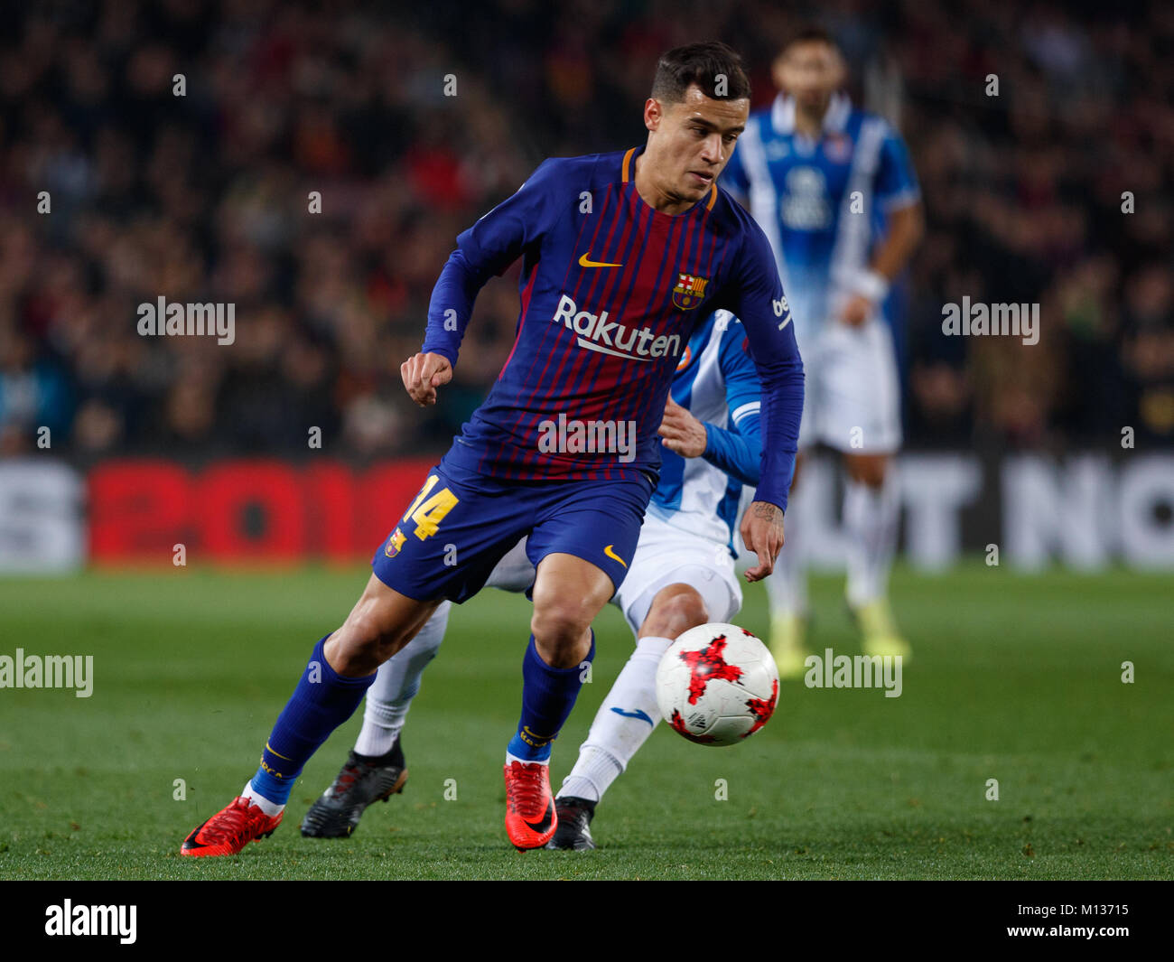 Barcelona, Spain. 25th January, 2018.  Copa del Rey football, quarter final, second leg, Barcelona versus Espanyol; Coutinho with the ball. Credit: UKKO Images/Alamy Live News Stock Photo