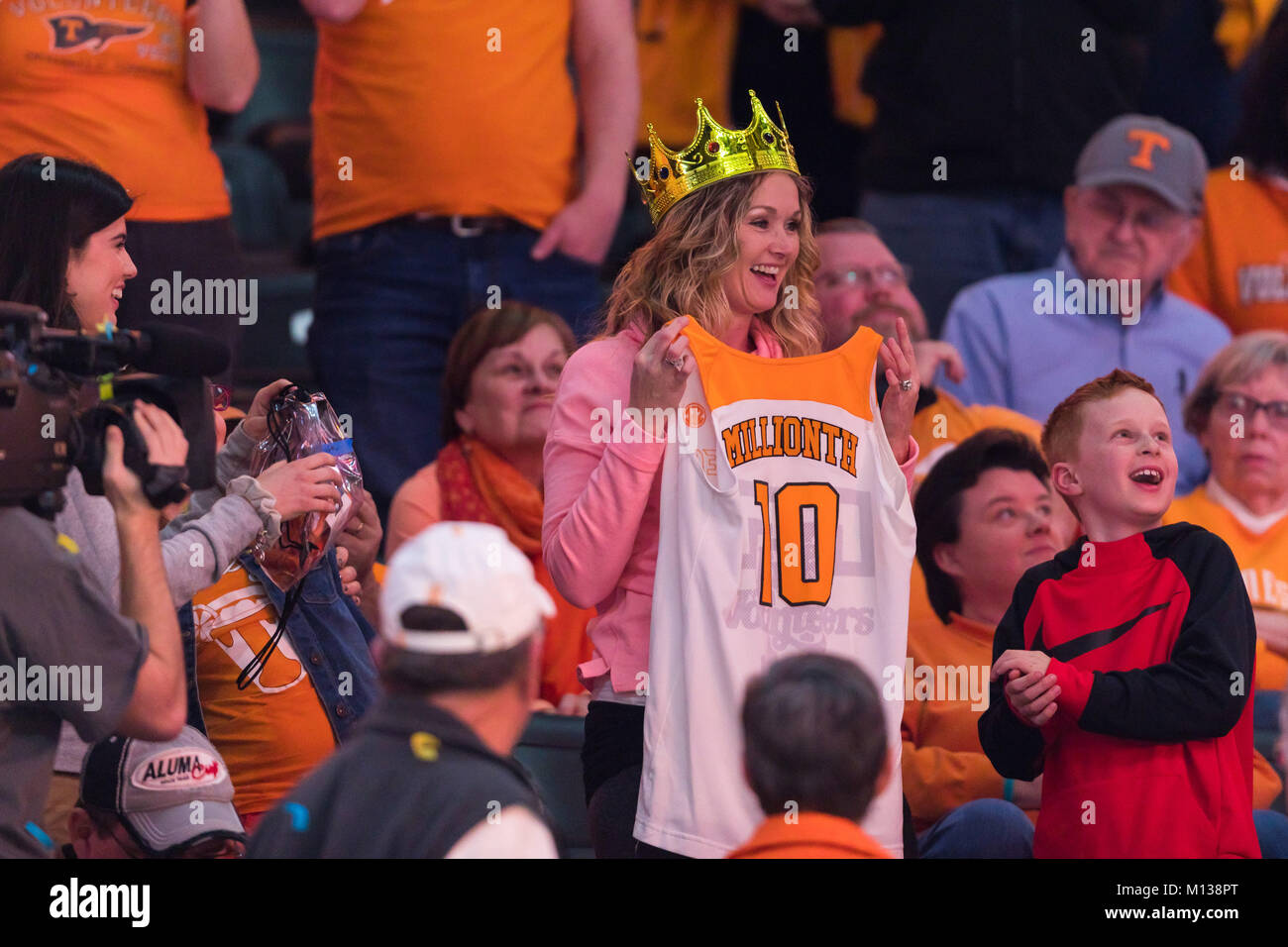 January 25, 2018: Tennessee Lady Volunteers celebrate the 10 millionth fan to attend a Lady Volunteers game during the NCAA basketball game between the University of Tennessee Lady Volunteers and the University of Mississippi Rebels at Thompson Boling Arena in Knoxville TN Tim Gangloff/CSM Stock Photo