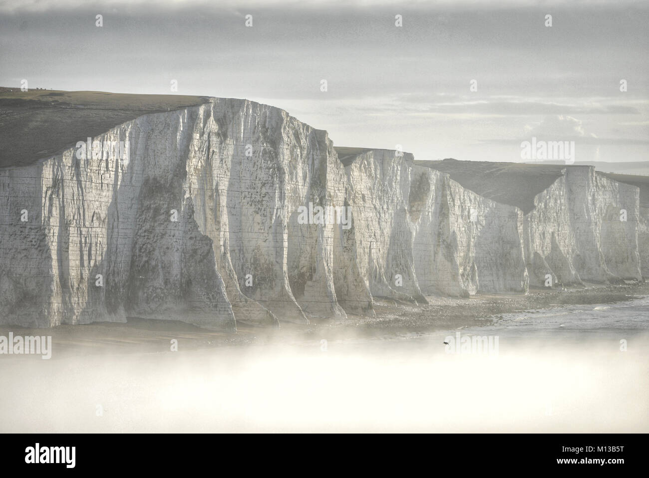 Seaford, East Sussex. 26th January 2018. Low lying mist settles in the Seven Sisters Country Park, East Sussex, Credit:  Peter Cripps/Alamy Live News Stock Photo