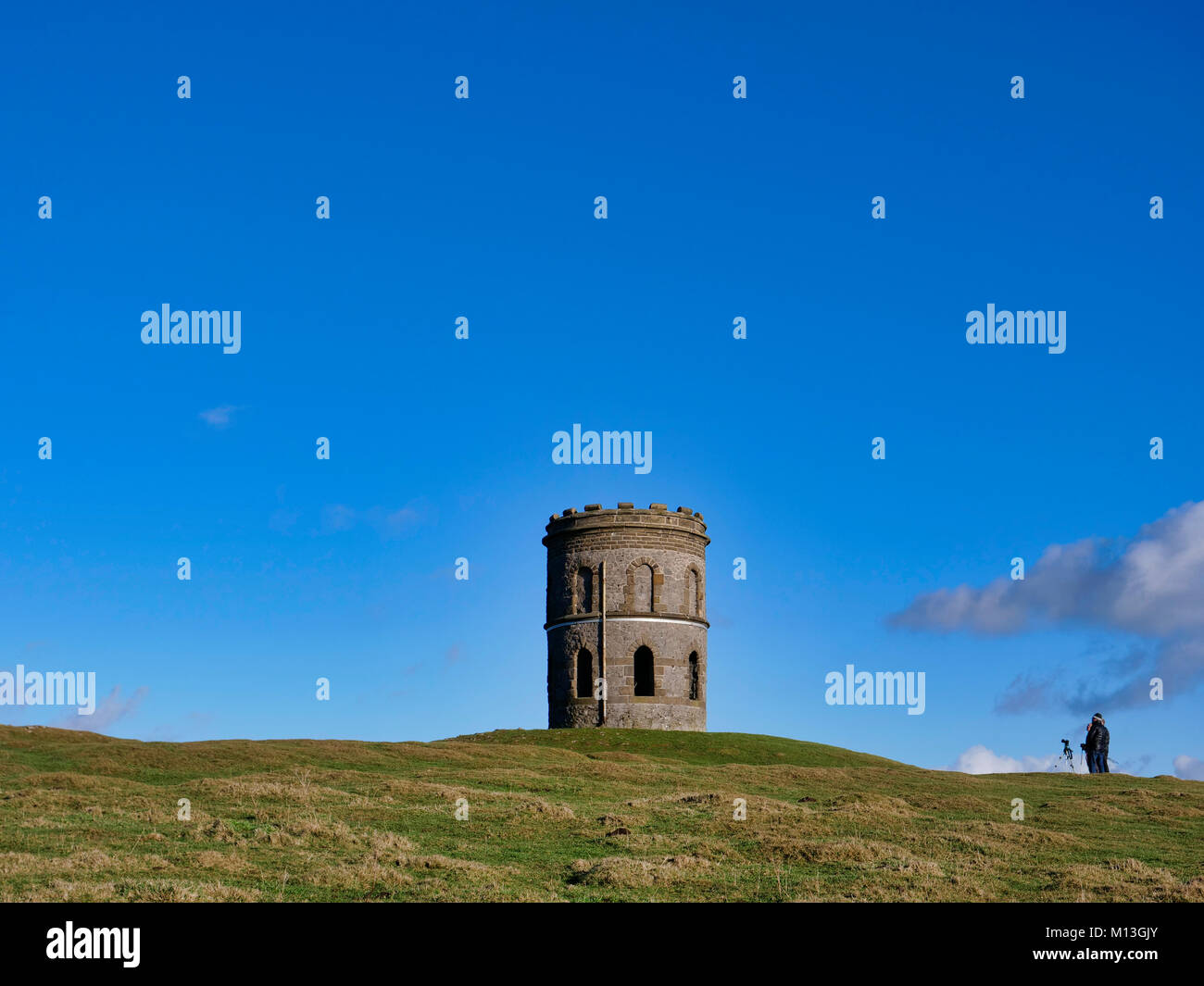 Solomon's Temple, Buxton. 26th Jan, 2018. UK Weather: photographers taking pictures of Solomon's Temple with bright blue skys, also called Grinlow Tower the Victorian Fortified hill marker above the spa town of Buxton, Derbyshire in the Derbyshire Peak District National Park Credit: Doug Blane/Alamy Live News Stock Photo