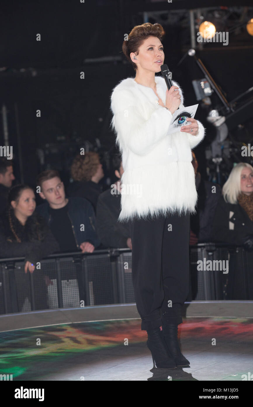 Borehamwood, England, UK 26 January 2018. Emma Willis hosts the Celebrity Big Brother live triple eviction at Elstree Studios. Credit:  Laura De Meo / Alamy Live News Stock Photo