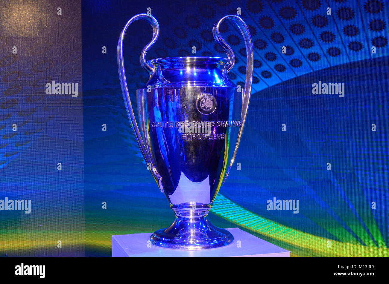 Ceremony Of Presentation Of Logo And Cups Of The Uefa Champions Stock Photo Alamy