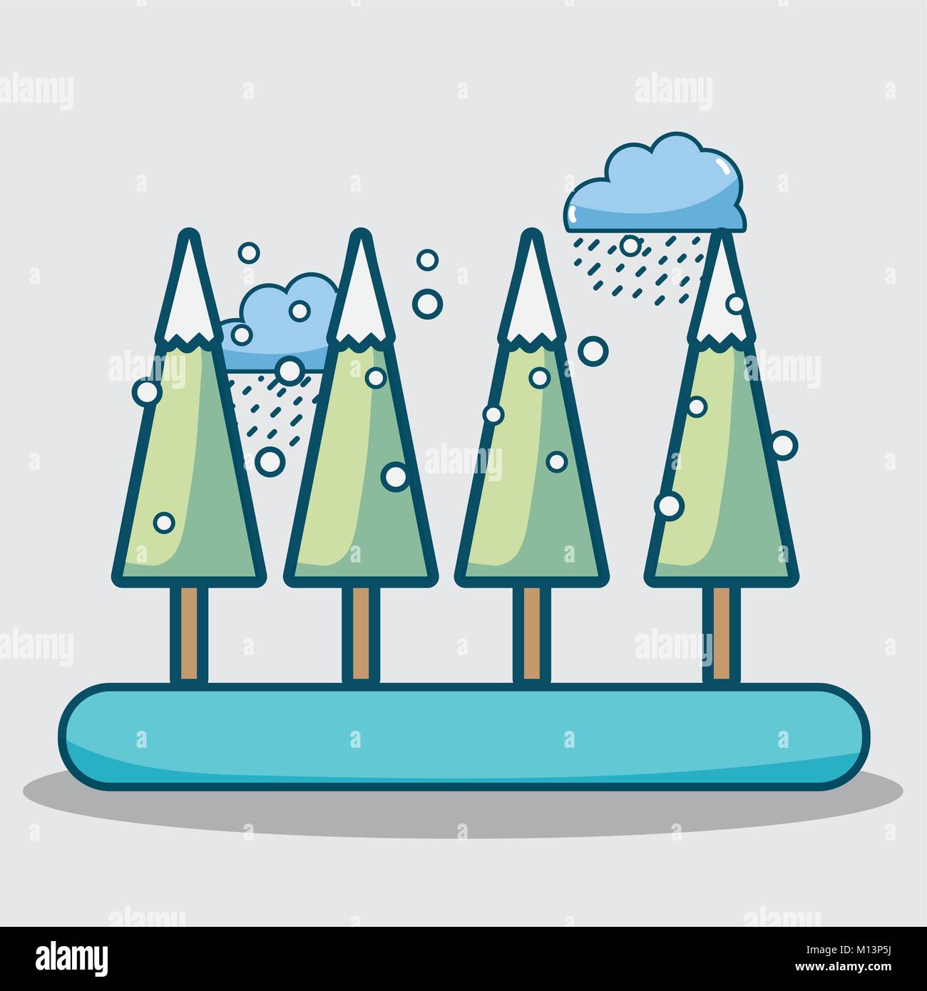 winter pine trees with cloud snowing vector illustration Stock Vector ...