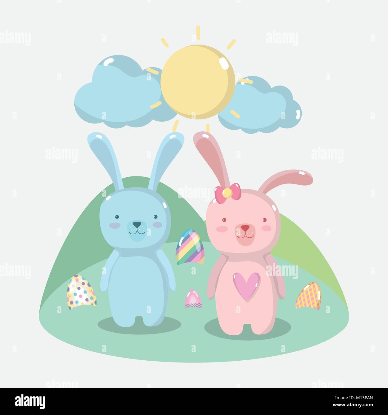 happy rabbits easter with eggs design vector illustration Stock Vector ...