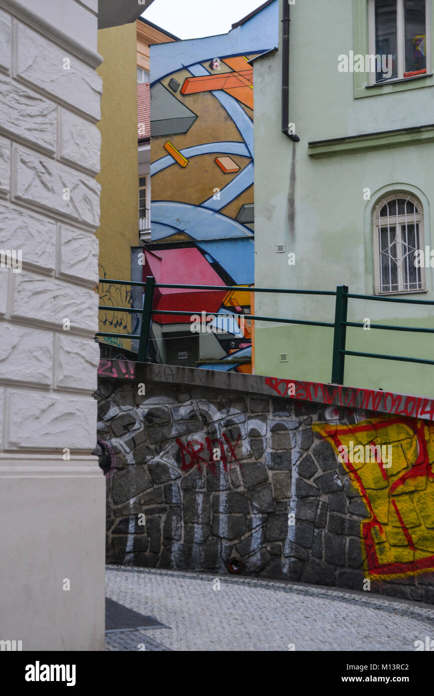 Street art, Prague, Czech Republic, January 2018 Stock Photo