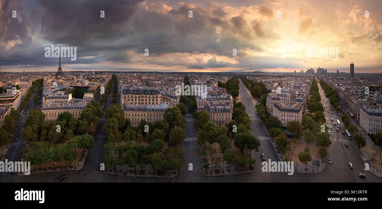 France, Paris, Paris, Panoramic view of Paris from the triumph arch Stock Photo