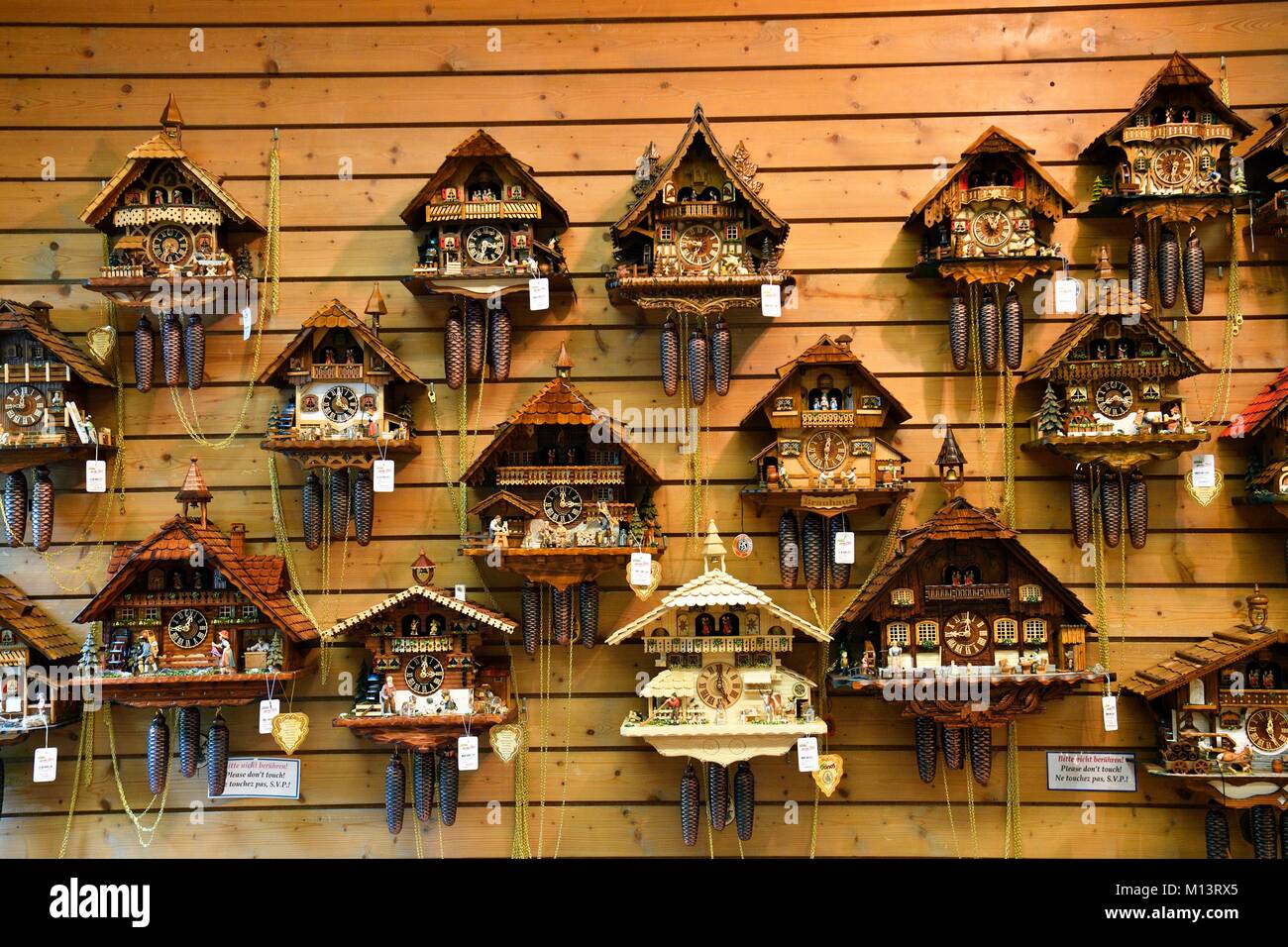 Germany, Baden Wurttemburg, Black Forest, Triberg, cuckoo clocks for sale Stock Photo