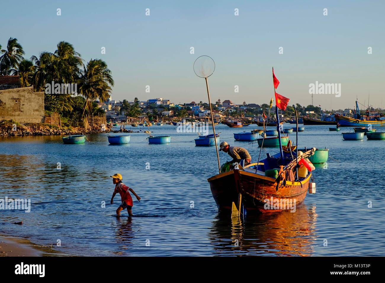 Vietnam, Binh Thuan province, Mui Ne, fishing boats near the beach Stock Photo